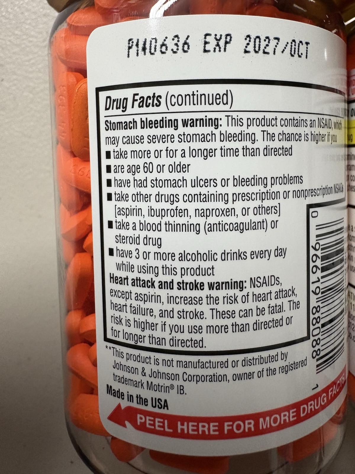 Kirkland Signature Ibuprofen 200mg 500 IB Caplets COMPARE TO MOTRIN 10/2026 Exp
