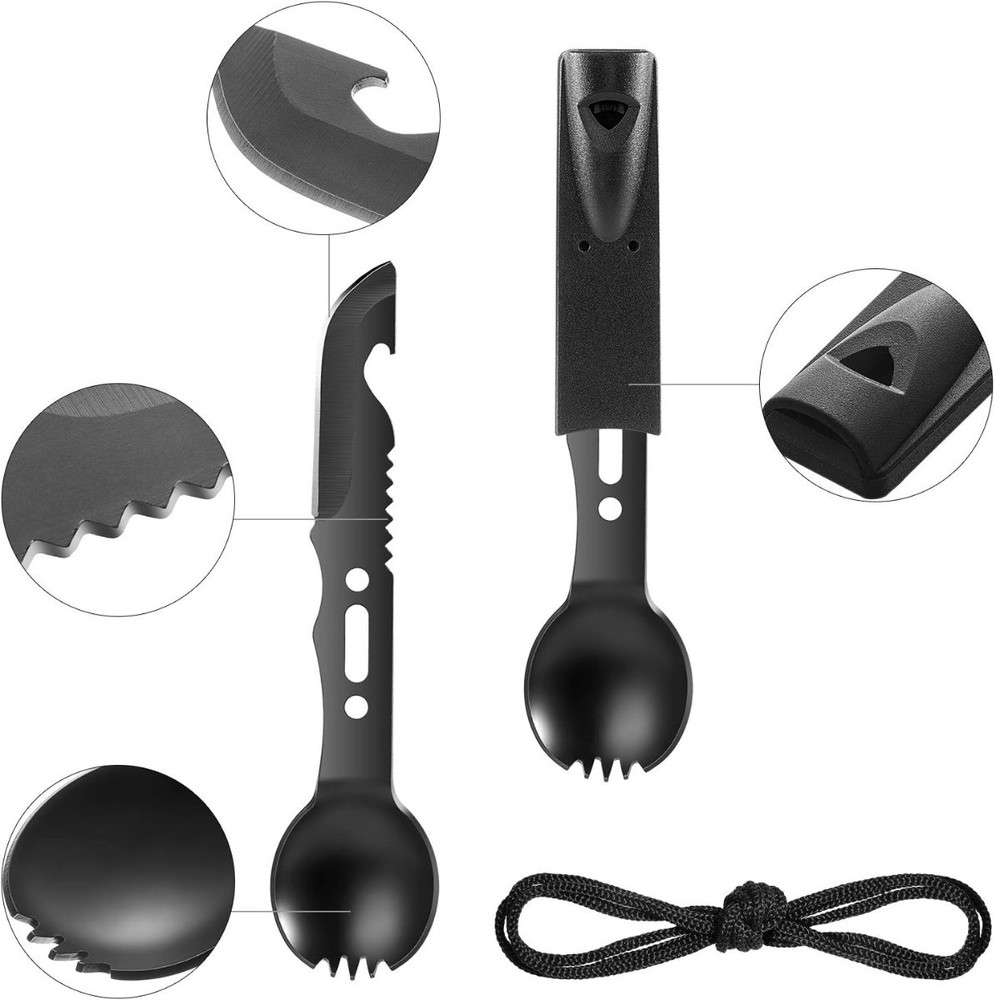 2 Pack Stainless Steel Spork and Knife Multi Function Camping Survival Flatware