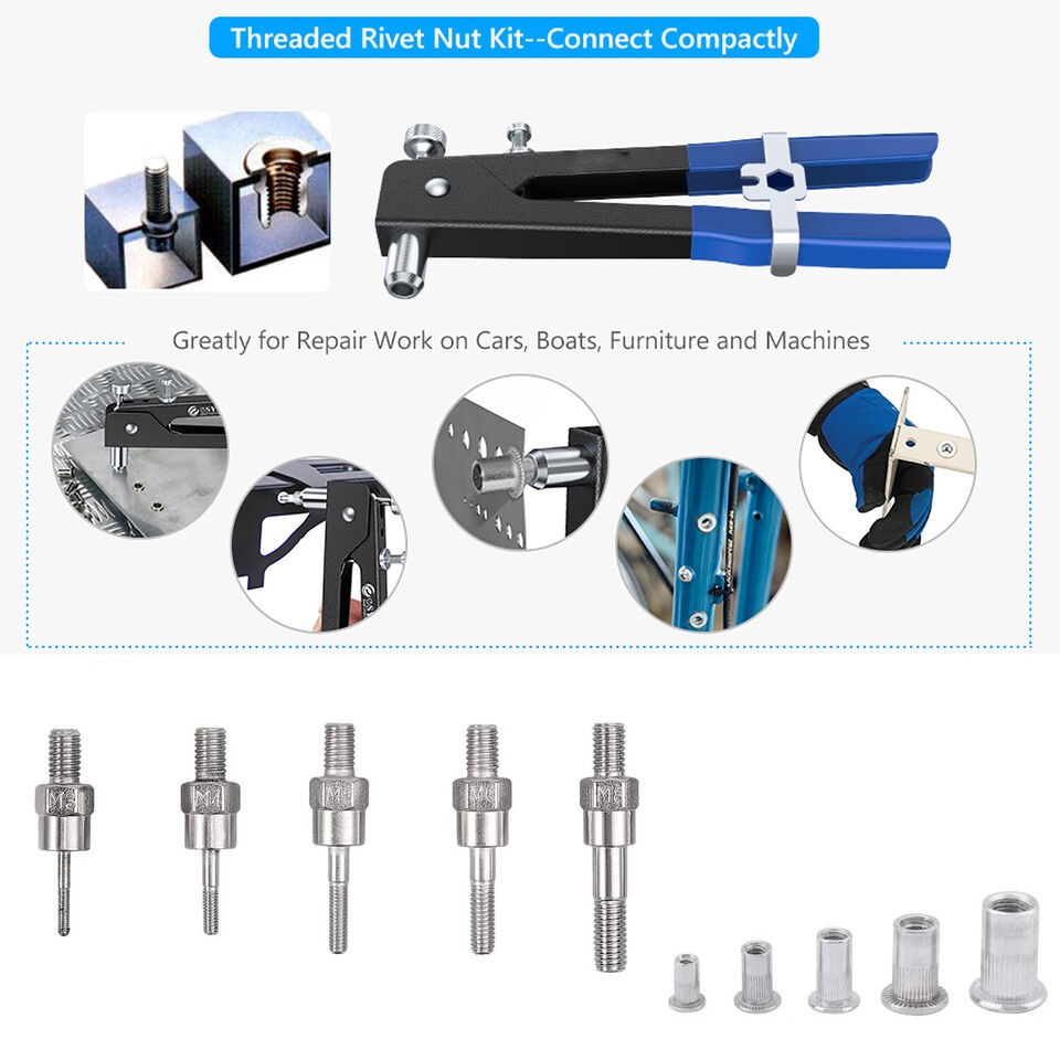 86Pc Threaded Nut Rivet Gun Insert Tool Riveter Rivnut Setter Riveting Kit M3-M8