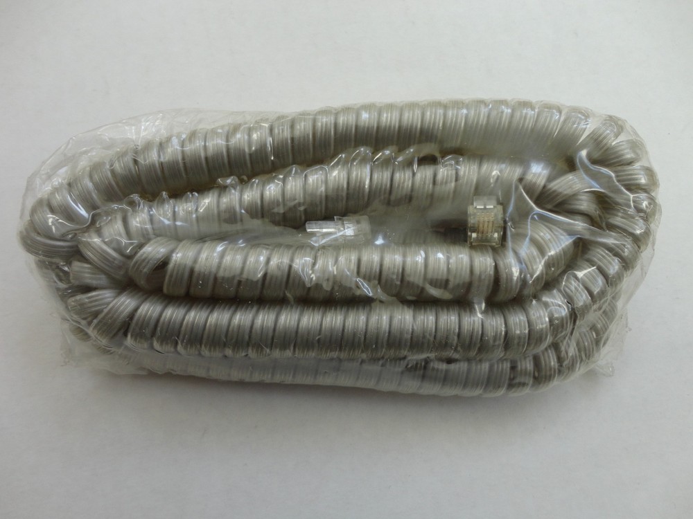 25 Foot Modular Coiled Handset Cord, Clear/Silver