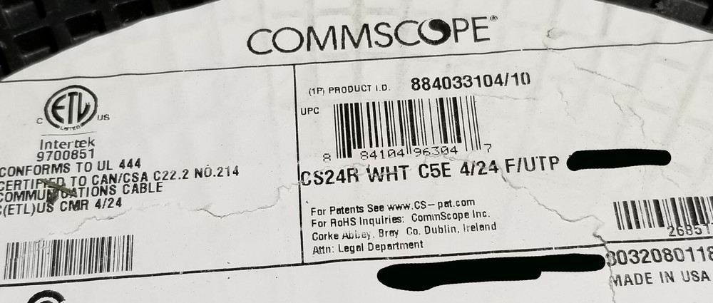 Commscope CS24R Cat5E F/UTP Shielded Network Ethernet Cable Riser White /100ft