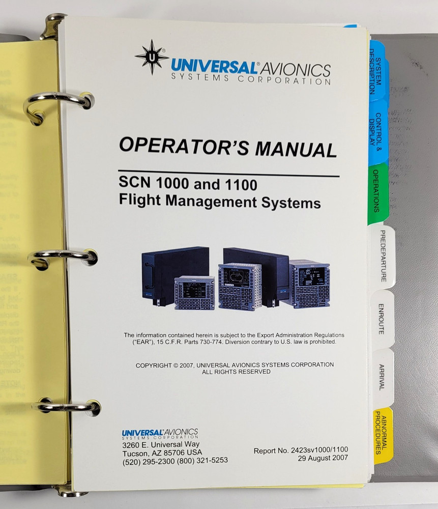 Universal Avionics FMS Operator's Manual 2008 3 Ring Binder