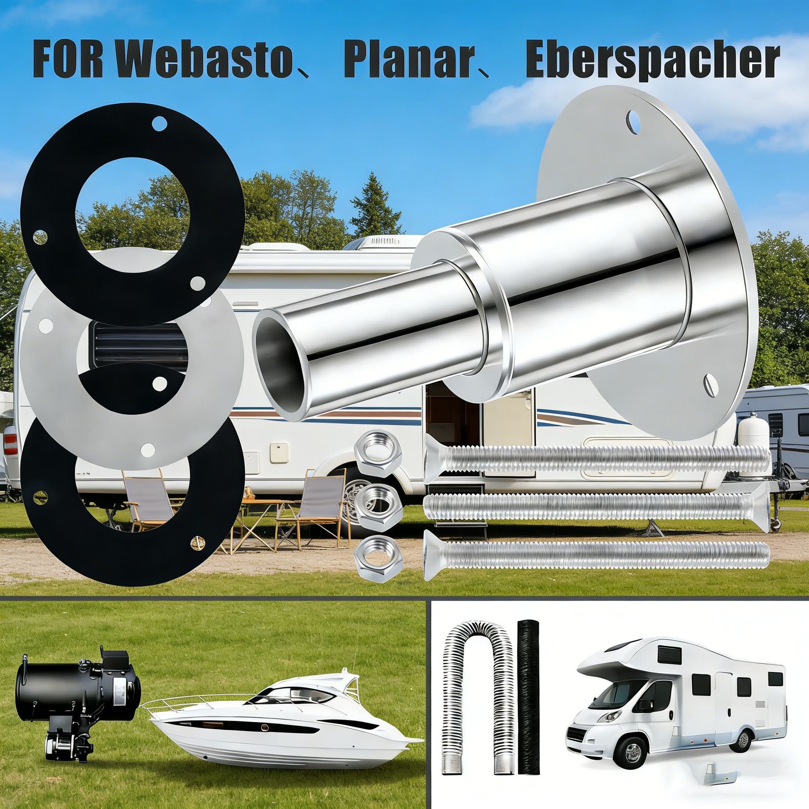 Marine Diesel Heater 24mm Thru Hull Exhaust Skin 316 Stainless Boat