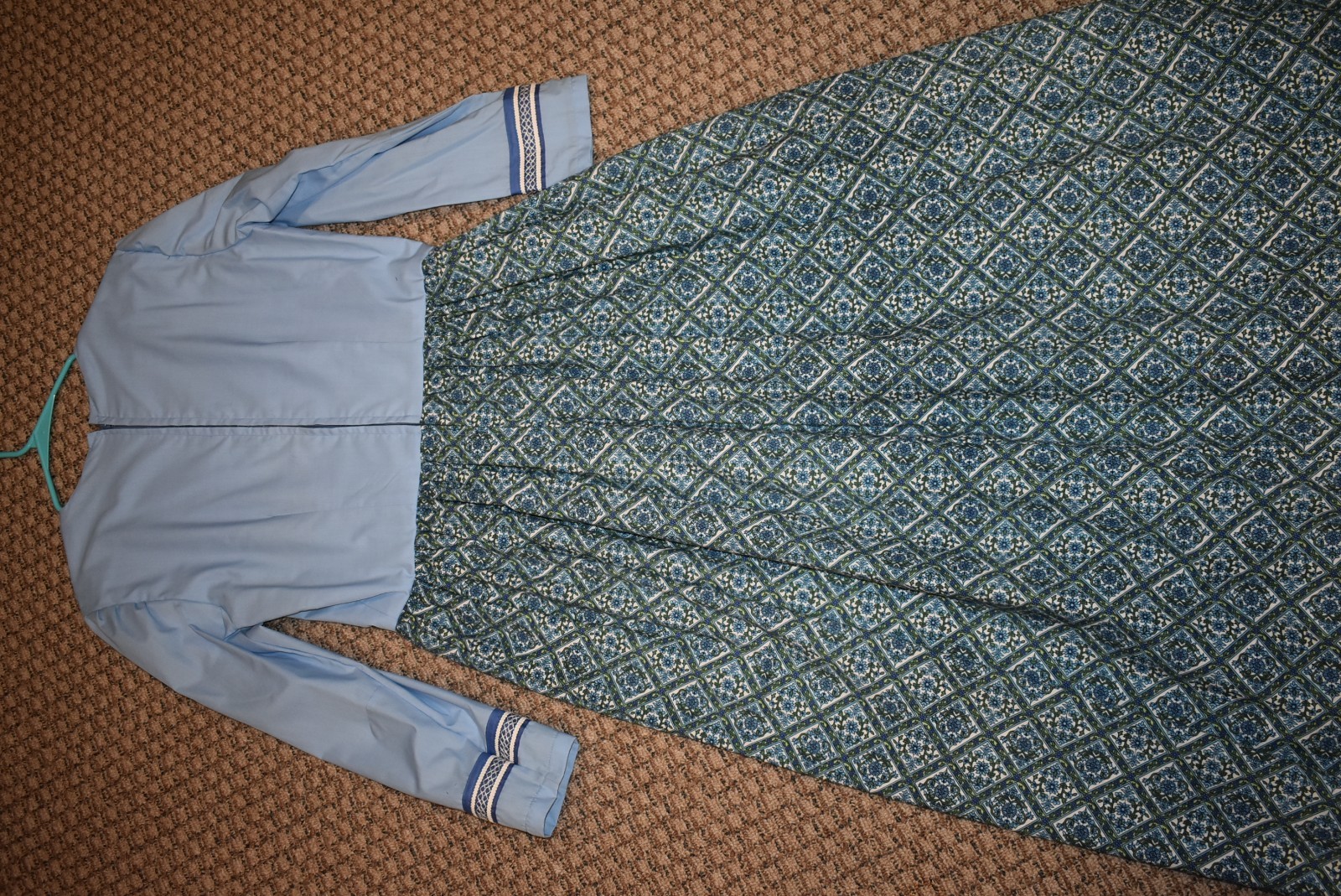 Pioneer Prairie Victorian 19th Century Dress Blue wDiamond Medallion Skirt AM/L