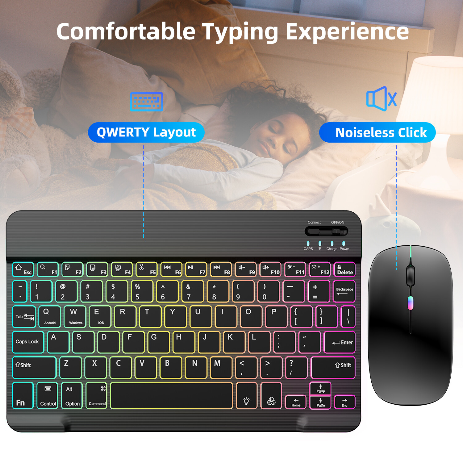 RGB Wireless Keyboard & Mouse Combo - Backlit Bluetooth Set for iPad/PC/Laptop U
