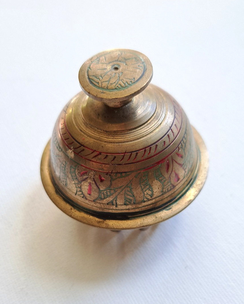 Brass Etched Design Elephant Claw Bell Meditation Temple India Vintage Prayer