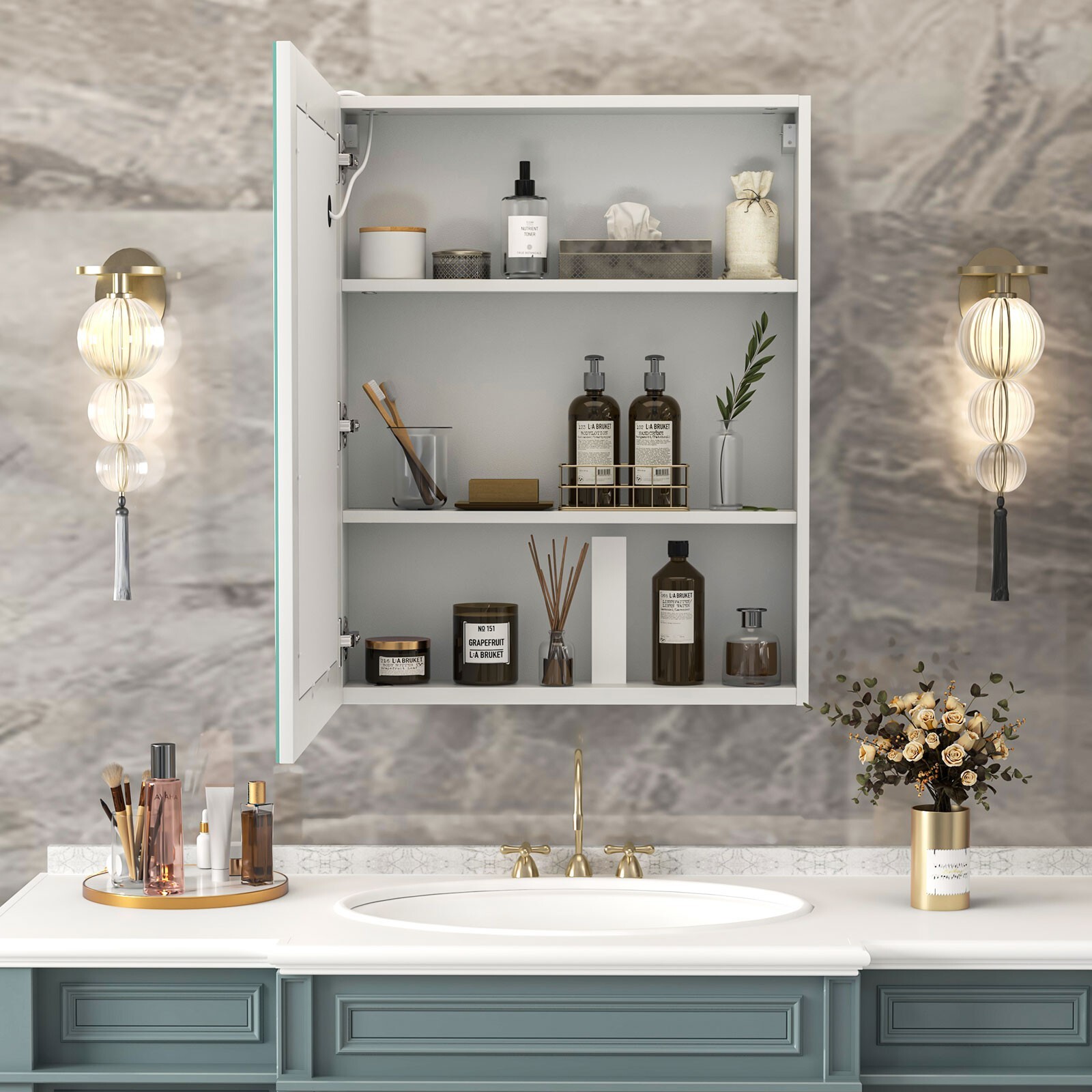 24" x 30" LED Medicine Cabinet with Light Wall Mounted Mirror Cabinet Storage