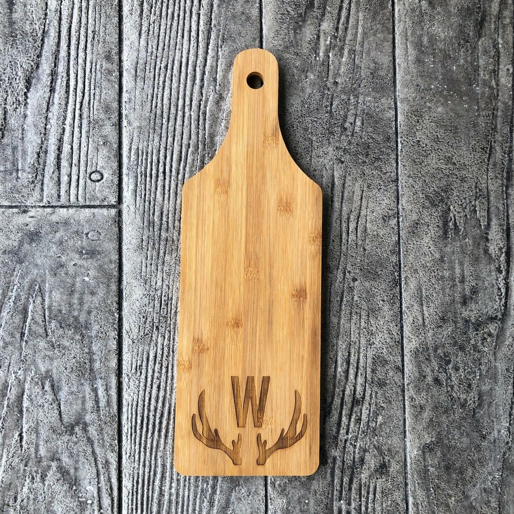 Engraved Antlers Monogram Bamboo Serving Paddle