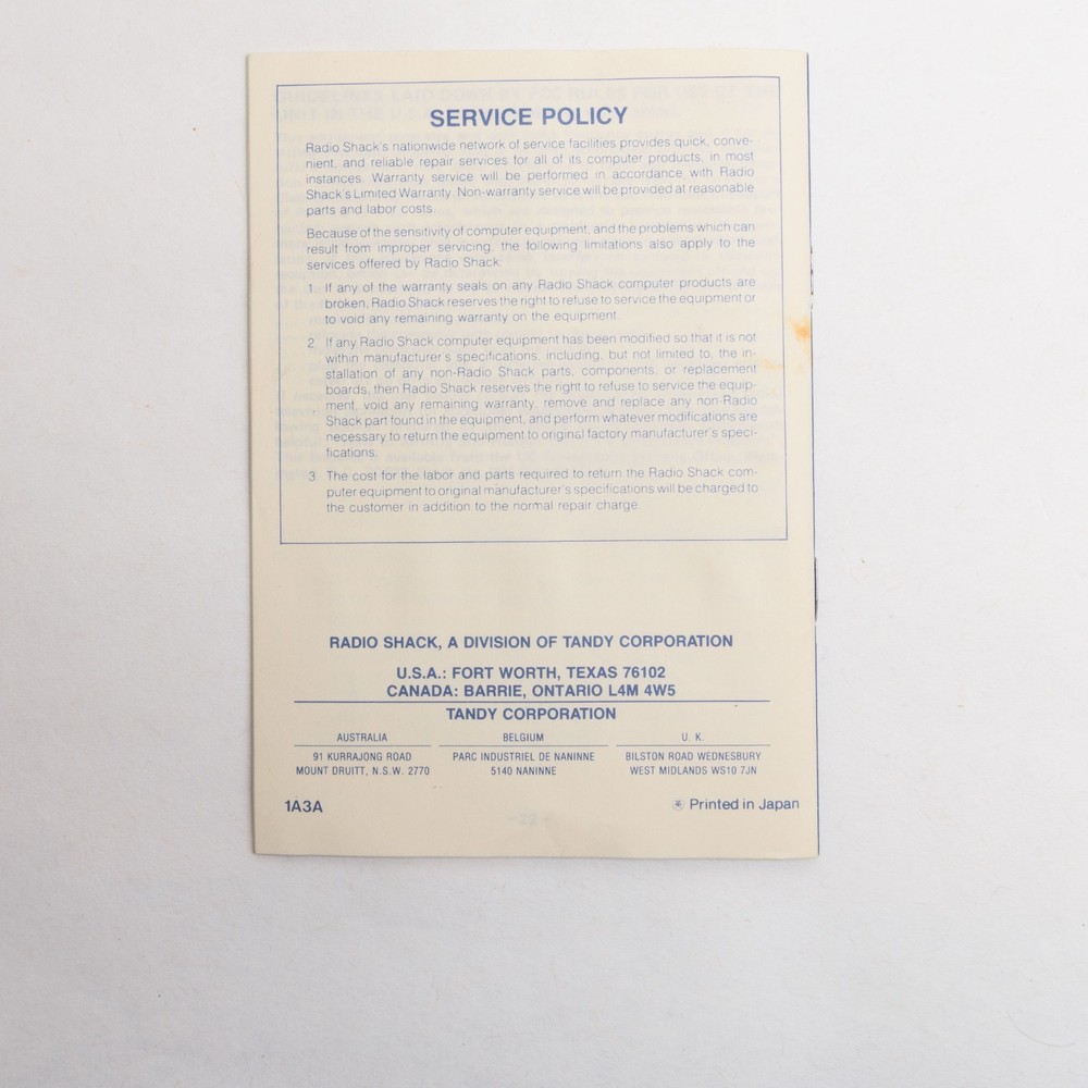 Radio Shack Tandy TRS-80 Pocket Computer PC-4 Cassette Interface