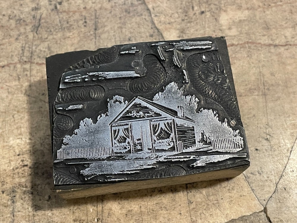 Printing Letterpress Printers Block Rustic Cabin Scene (1146)