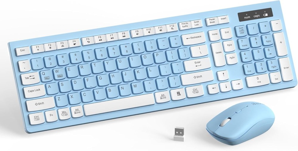 Wireless Keyboard and Mouse Combo, Full-Sized Wireless Keyboard and Adjustable D