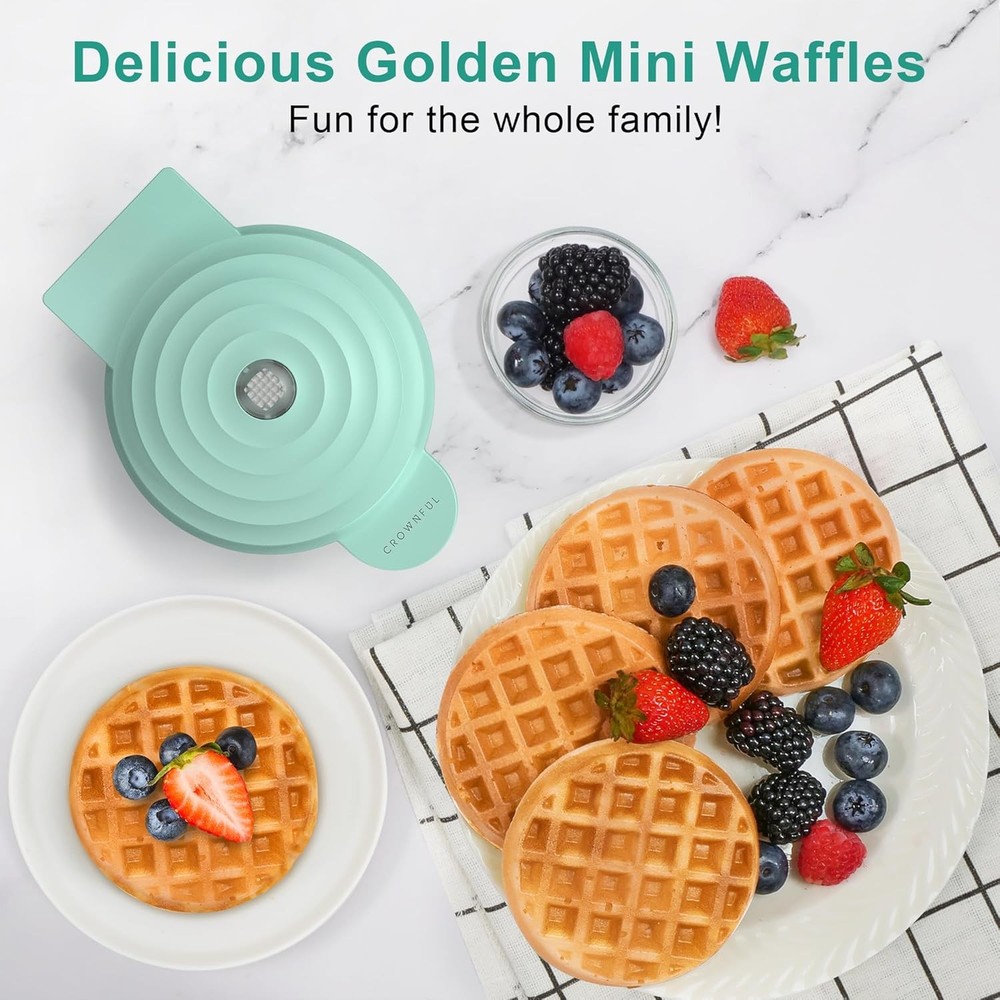 CROWNFUL Mini Waffle Maker, 4-inch Waffle Maker, Compact Design
