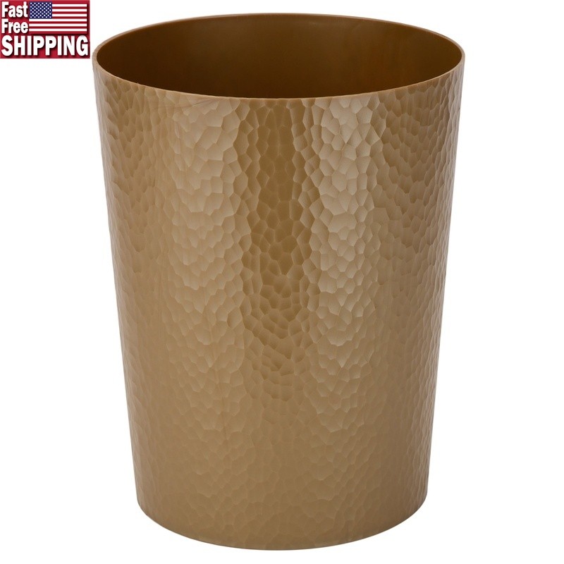 Hammered Texture Gold Bathroom Trash Can Compact Indoor Wastebasket Small Space