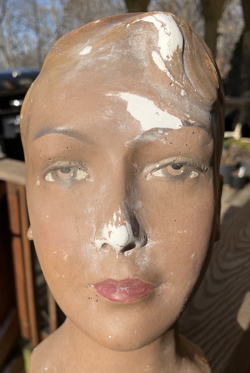 Antique, 1900’s Plaster Child Mannequin Bust, German, Brown Eyes, Blond Hair