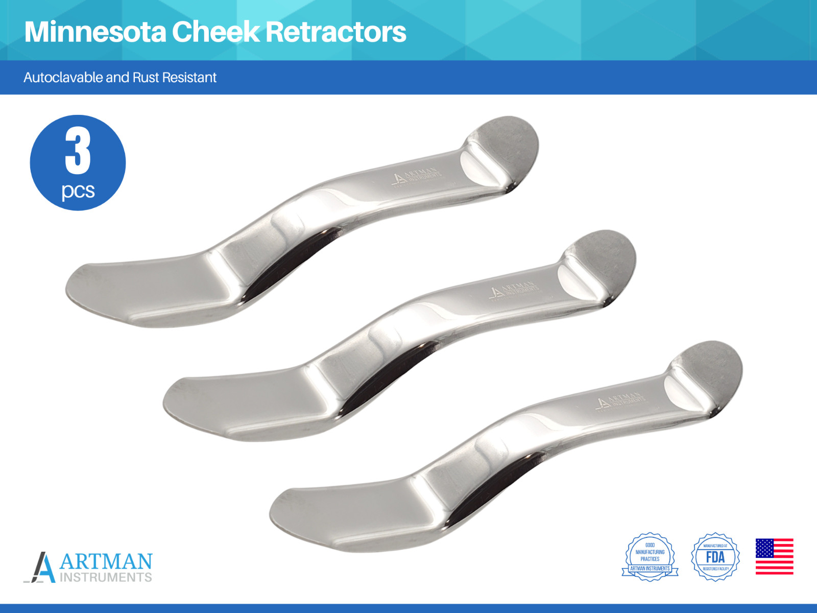 3 PCS Minnesota Cheek Retractors Surgical Dental Instruments ARTMAN