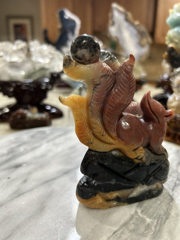 Amazonite 9 tail Fox carving