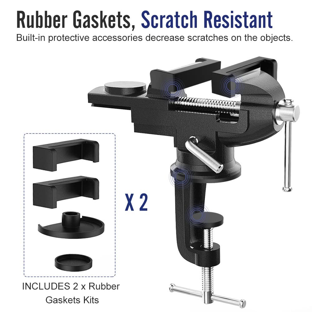 Housolution 3" Universal Swivel Base Table Vise 360° Rotating Bench Clamp