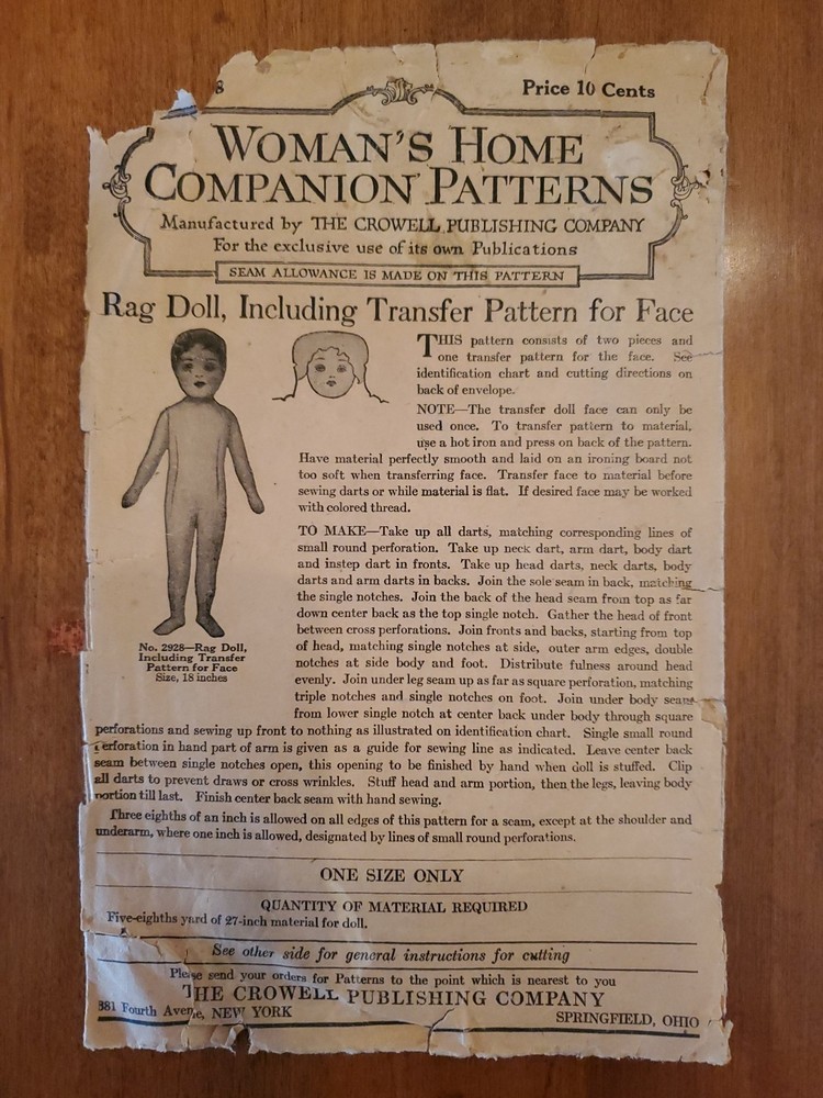 Woman's Home Conpanion Rag Doll Patterns