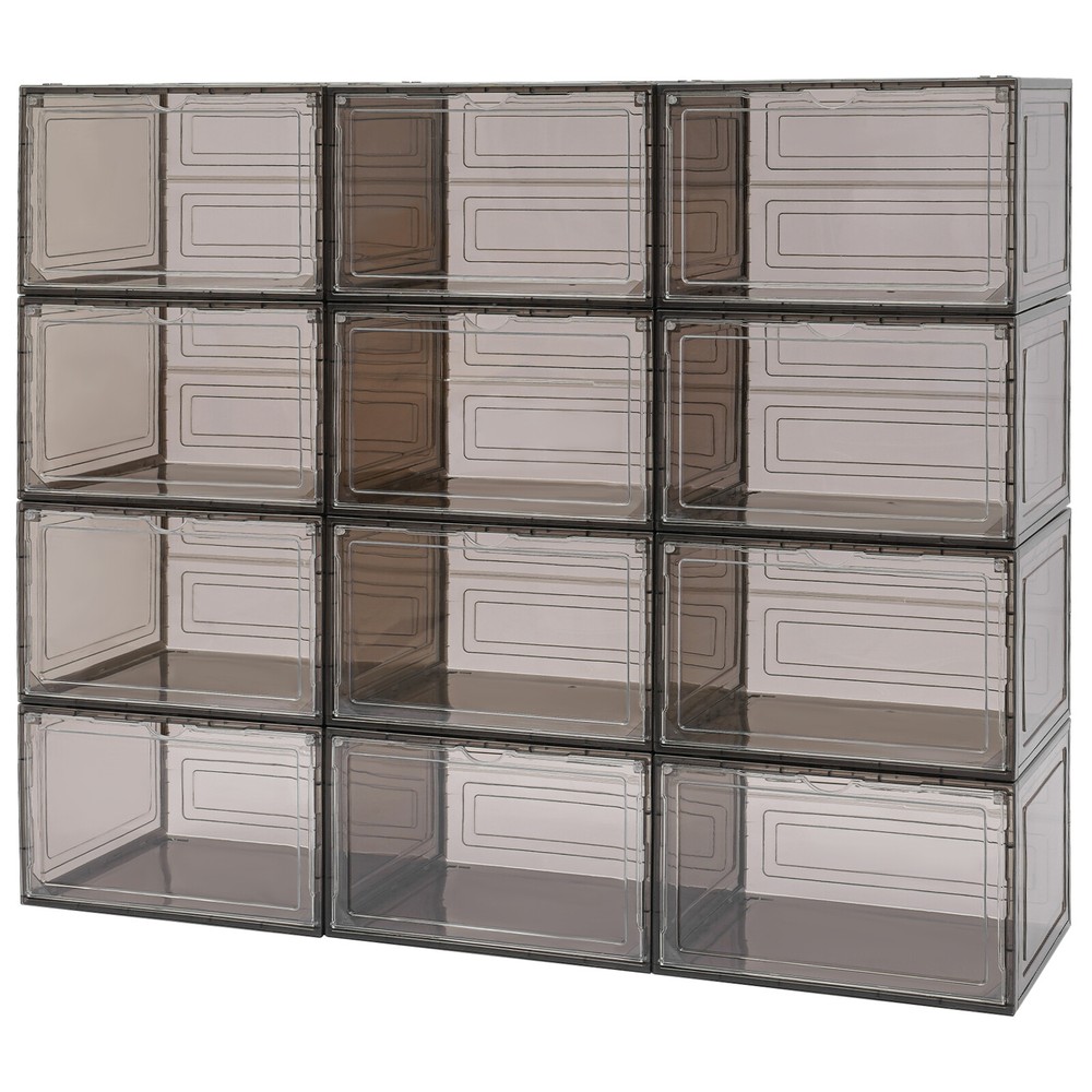 12 Pcs Shoe Storage Box Stackable Shoe Boxes Free Standing Shoe Organizer Case
