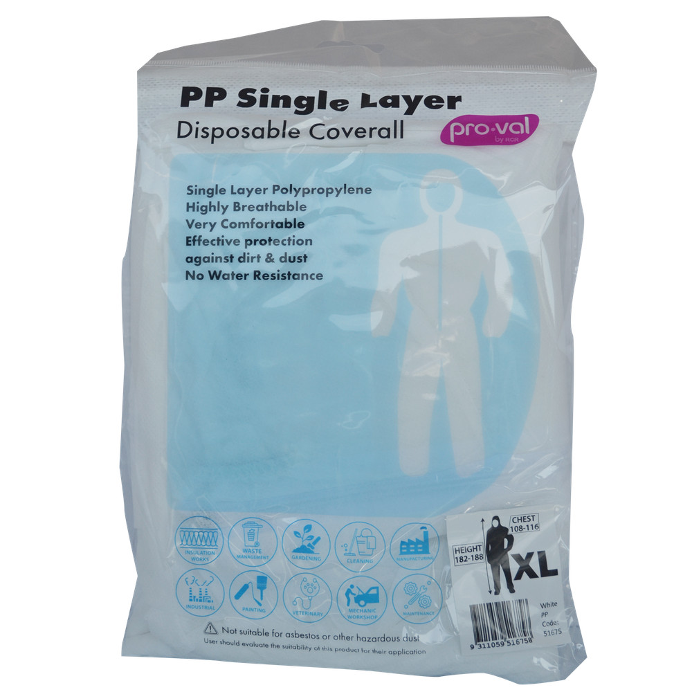 Pro-Val PP Single Layer Disposable Coverall - Size XL