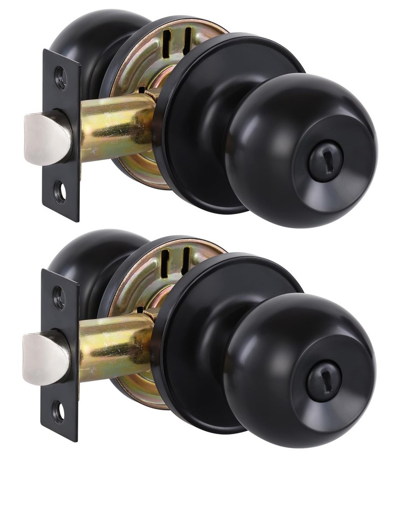 Lanwandeng (2 Pack) Matte Black Interior Door Knobs 2 Pack, Privacy No Keys