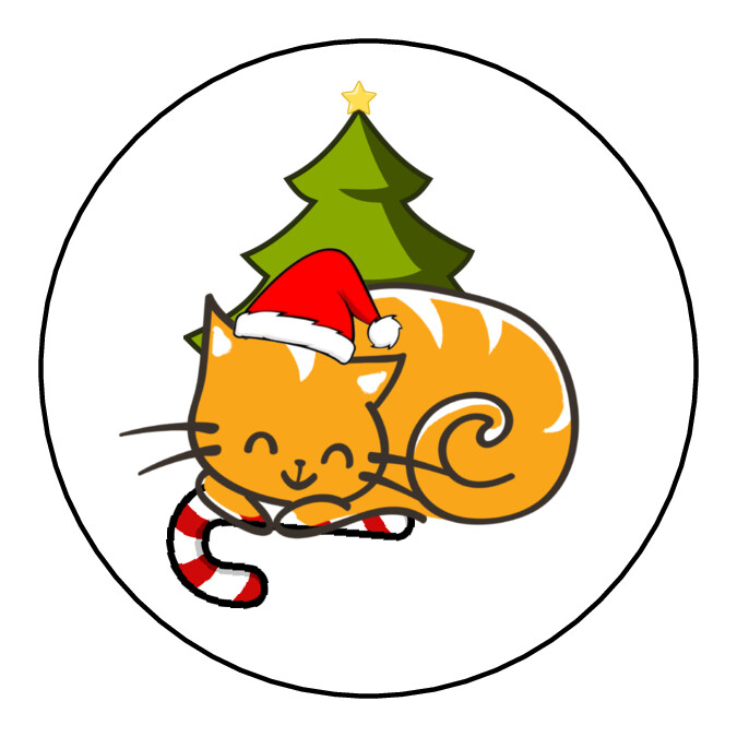 Christmas cat stickers, labels, tags, envelope seals