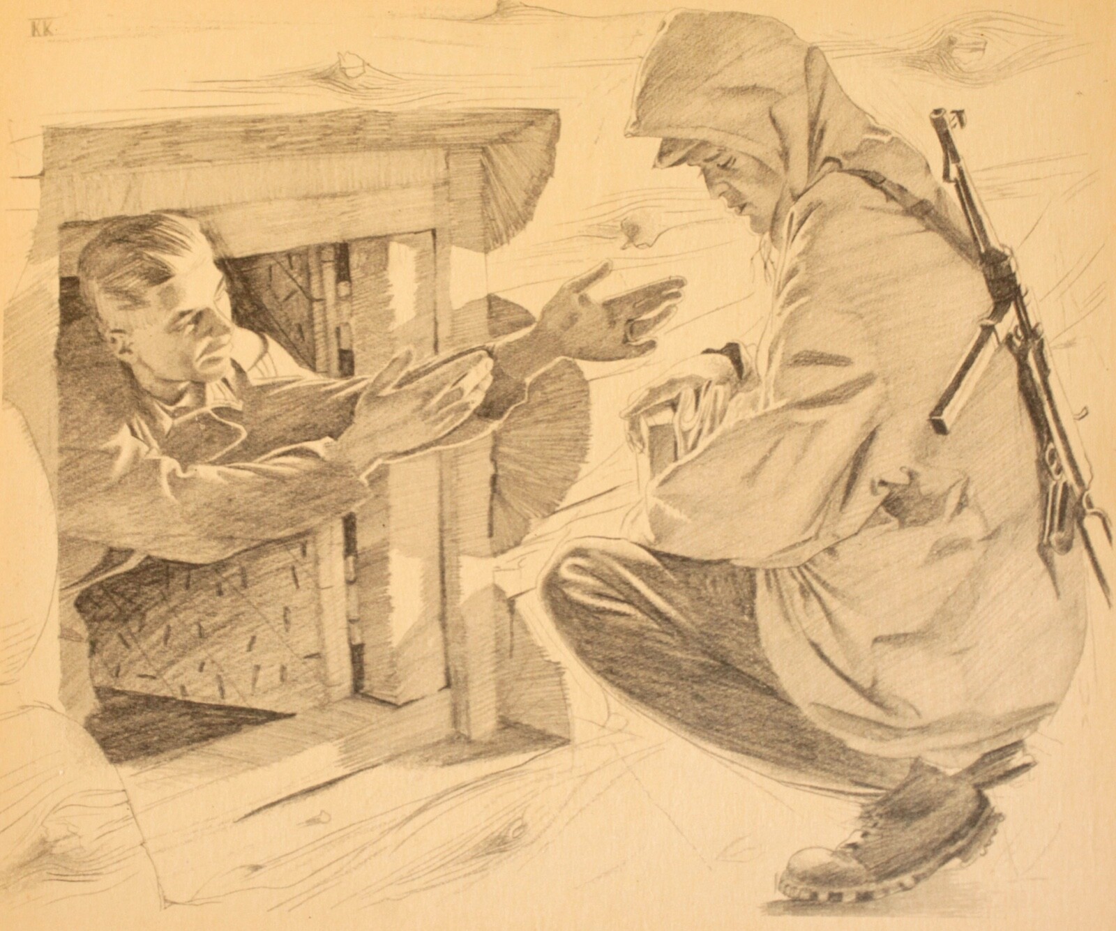 Everyday Winter Life in the Forest of Lapland-WW2-Great Drawings-Wehrmacht '44