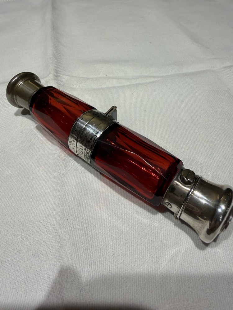 Victorian Ruby Red Glass Folding Double Scent Bottle Silver Mount