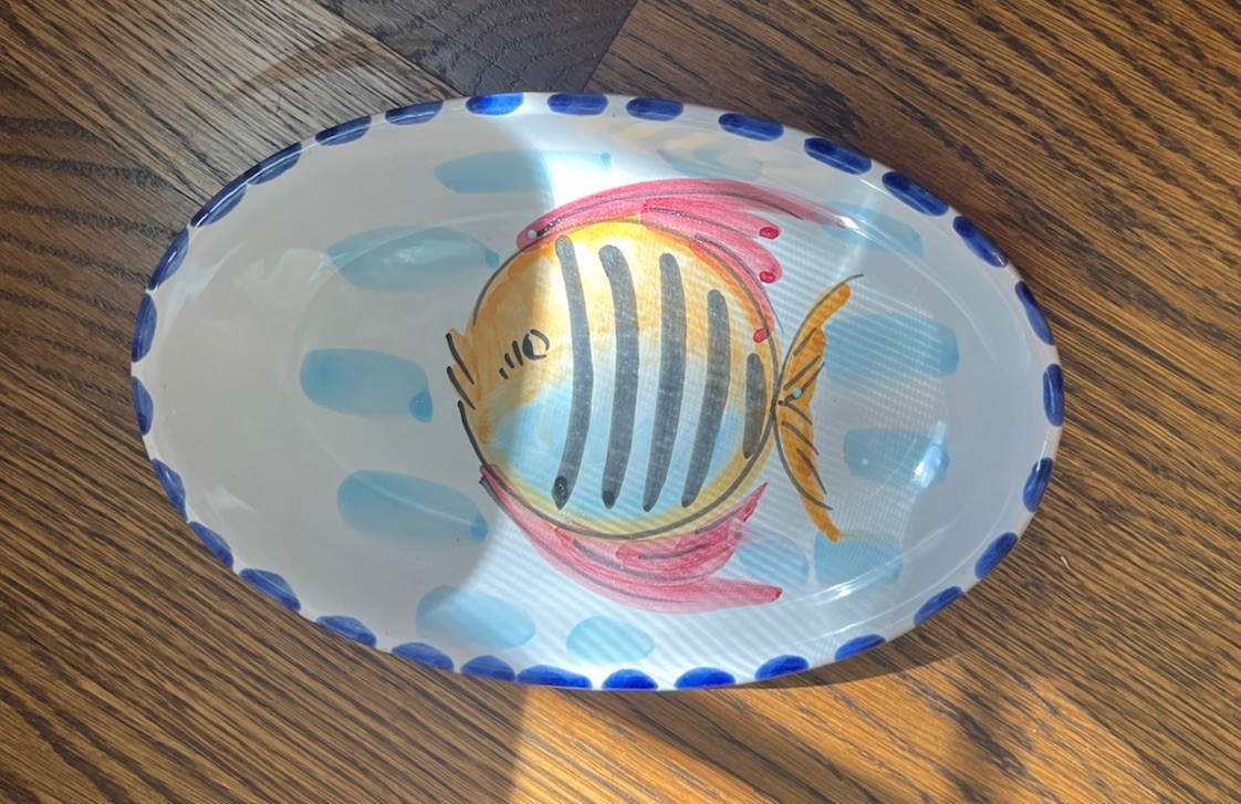 VIETRI Italy Fish Plate Hand Painted Oval Dish 8” Nautical NEW