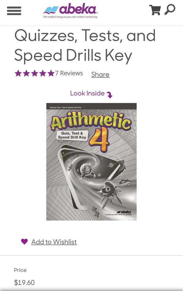 Abeka Arithmetic 4 Teacher Quiz, Test, And Speed Drill Key Fifth Edition