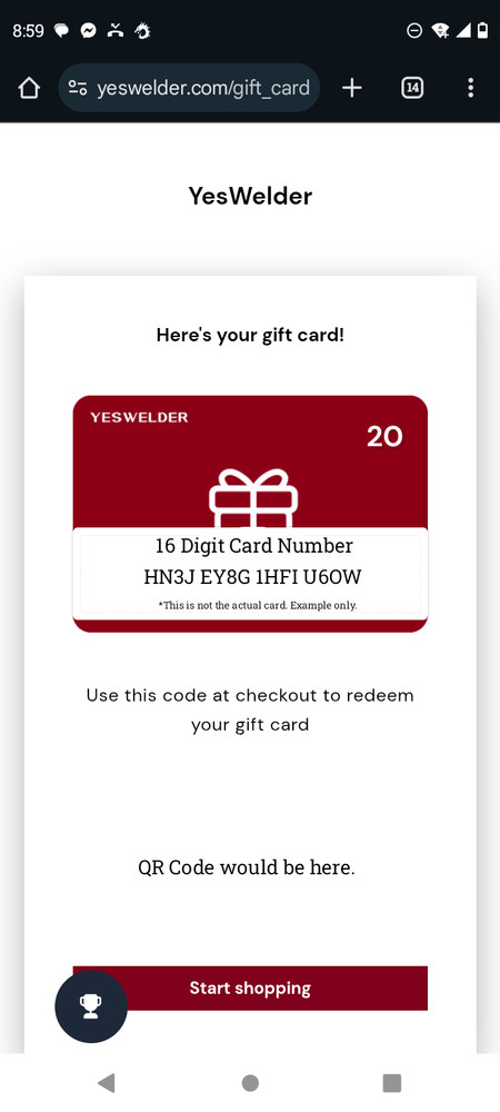 YesWelder.com $20 E-Gift Card