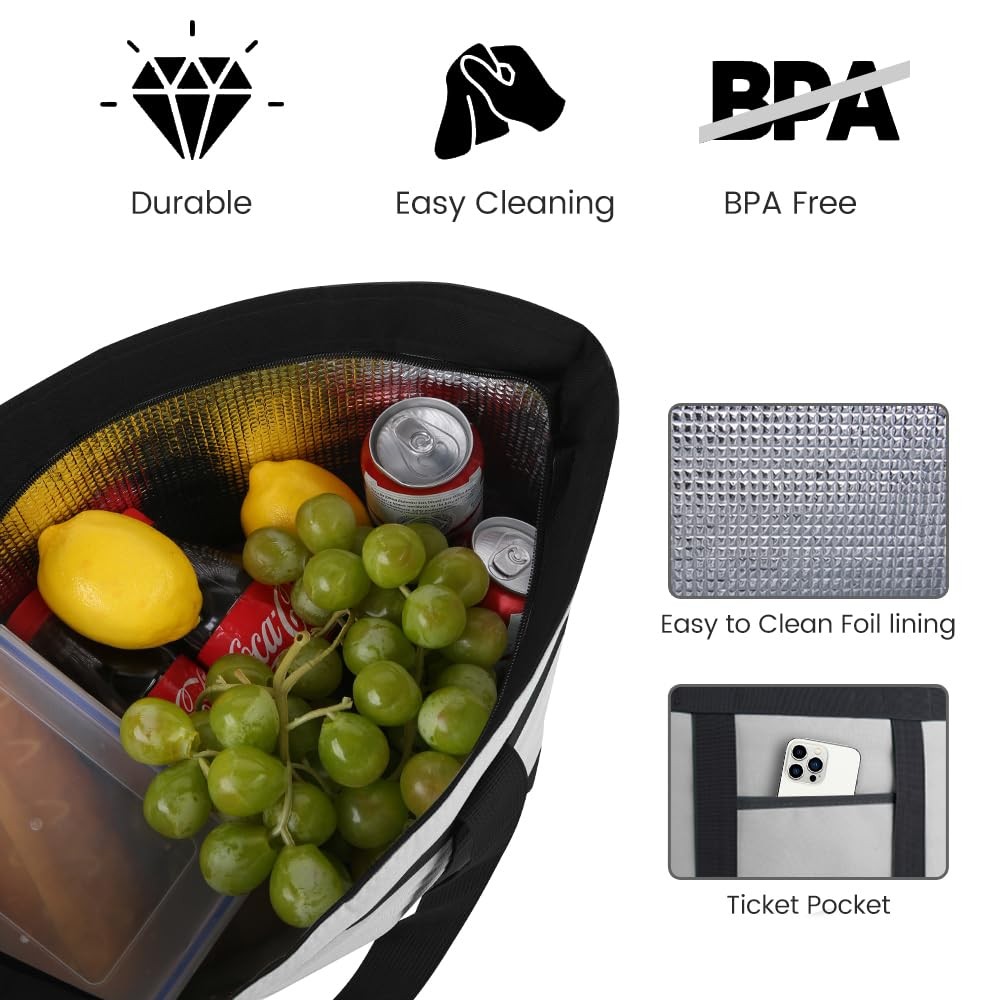 mosago 2PK Insulated Grocery Tote Bags, Large 39L Reusable Cooler Bags with Z...