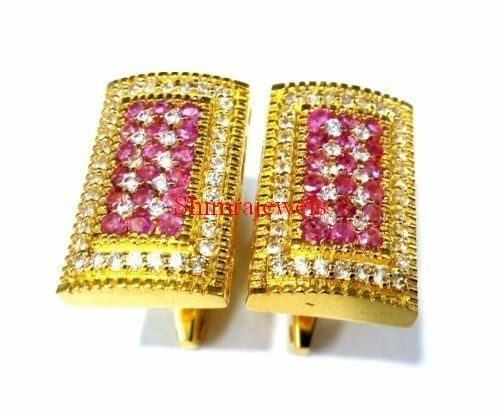 Heated Ruby Gemstone With 18k Gold Plated Silver Cufflinks #24