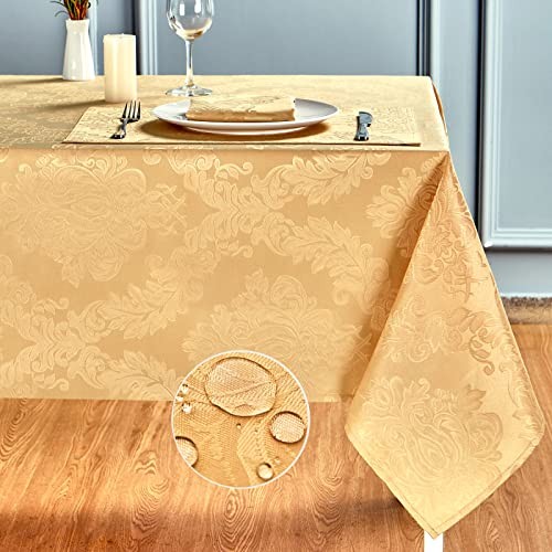 Rectangle Table Cloth Linen Farmhouse Stainproof 104" x 60" (Rectangular) Gold
