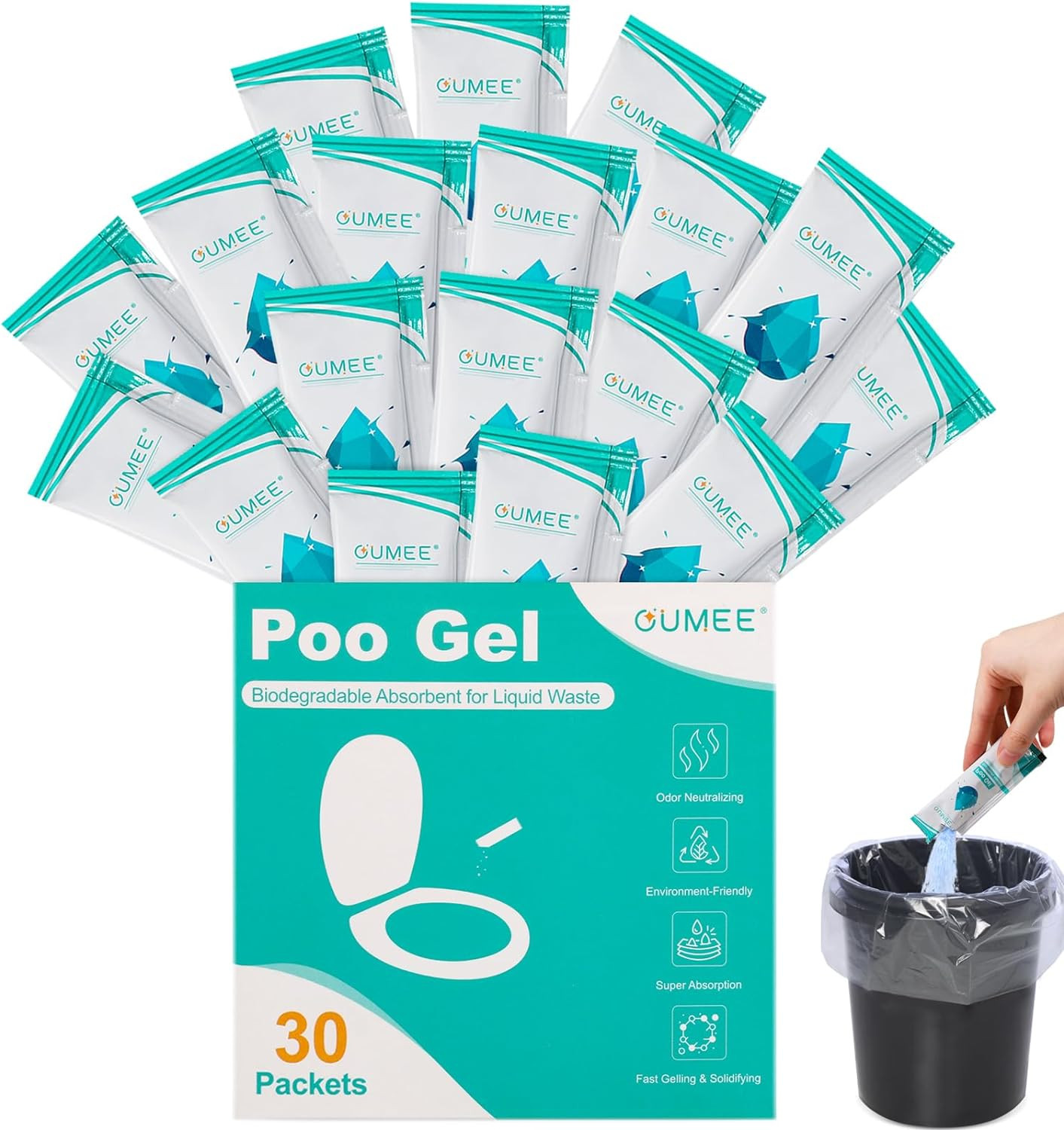 30 PACK Poo Gel for Portable Toilet Camping Toilet Powder for Potty Bags