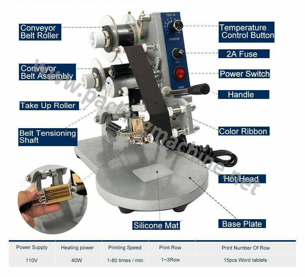 DY-8 Hot Stamp Printer Manual Ribbon Coding Hot Foil Stamping Date Code Machine
