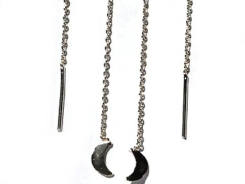 Sterling Silver  Crescent Moon Dangle Ear Thread Earring