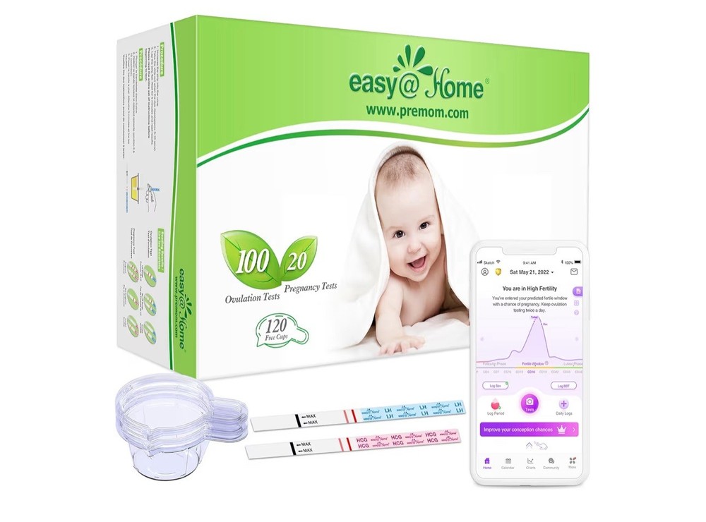 Easy@Home 100 Ovulation Test Strips + 20 Pregnancy Strips • High Sensitivity TTC