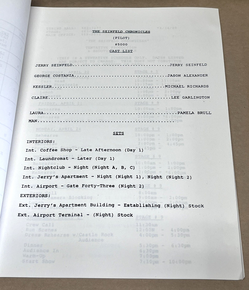 The Seinfeld Chronicles Pilot 1st Episode Original TV Sitcom Script Larry David