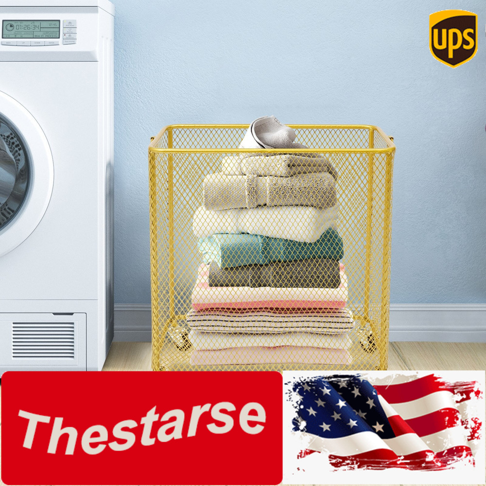 Rectangular Storage Busket Iron Rolling Laundry Basket For Home Gold,43*23*45cm