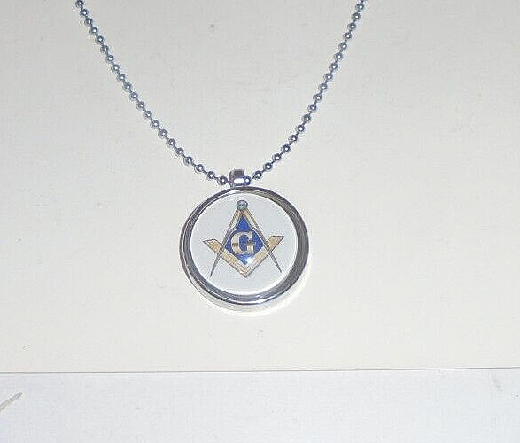 Masonic Square Compass Locket Pendant Chain Charm Relic Urn Artifact Memory Part