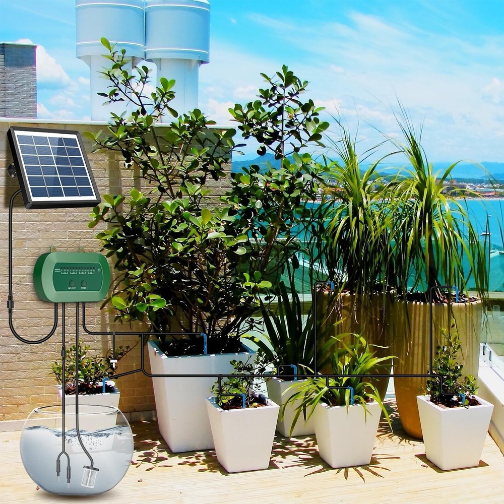 50FT Solar Automatic Drip Irrigation System Kit Plant Watering Timer Garden