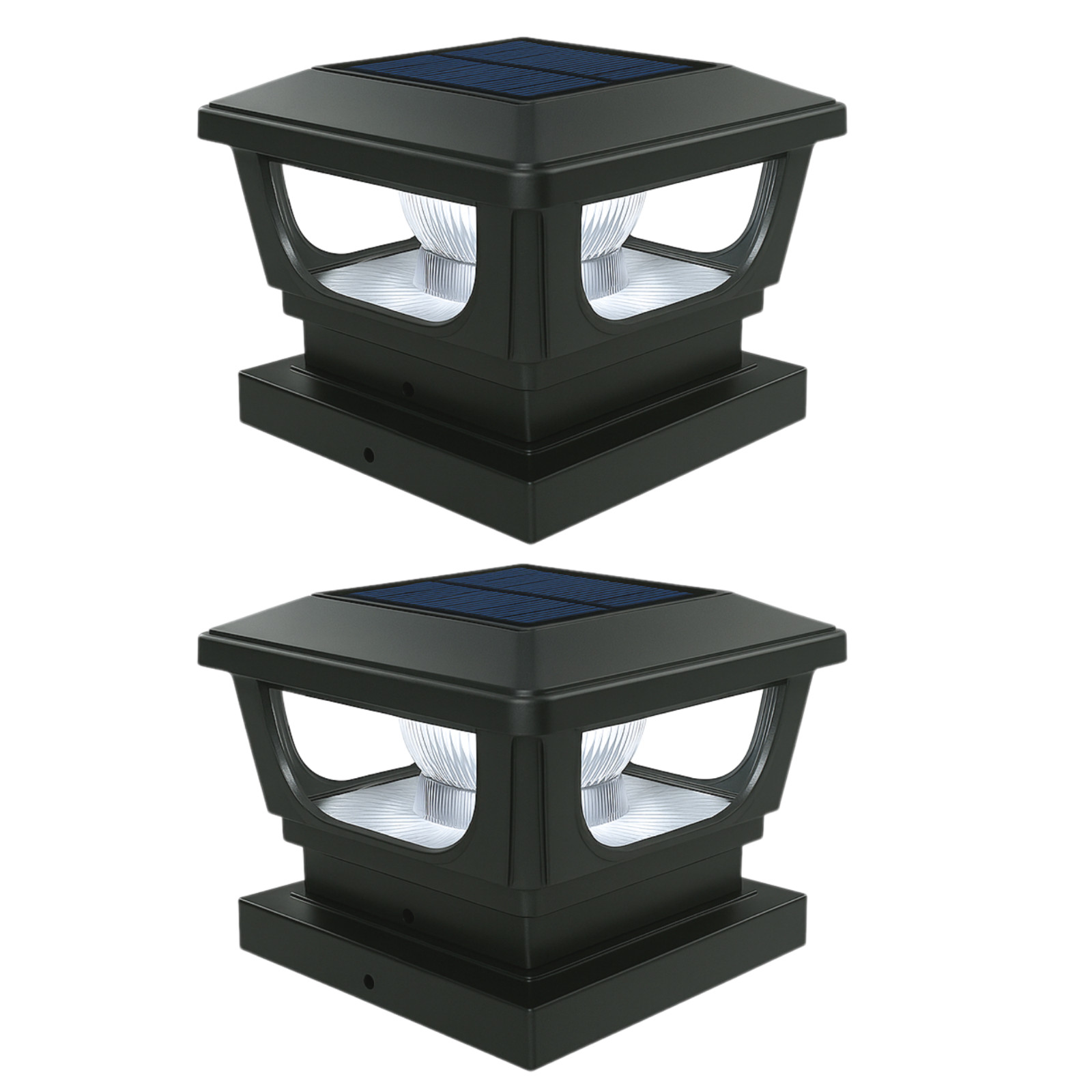 Solar Post Cap Lights for 3x3, 4X4, 5x5 Posts - BLACK (2 PACK) BICSGL-12BLK