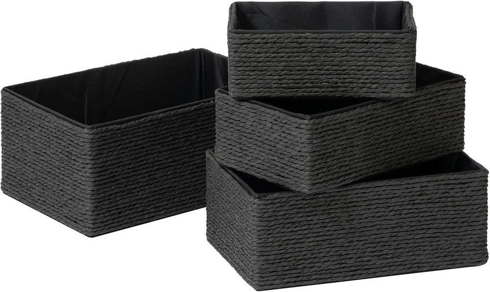 Storage Baskets Set 4 Stackable Woven Basket Paper Rope Bin Storage Boxes Makeup