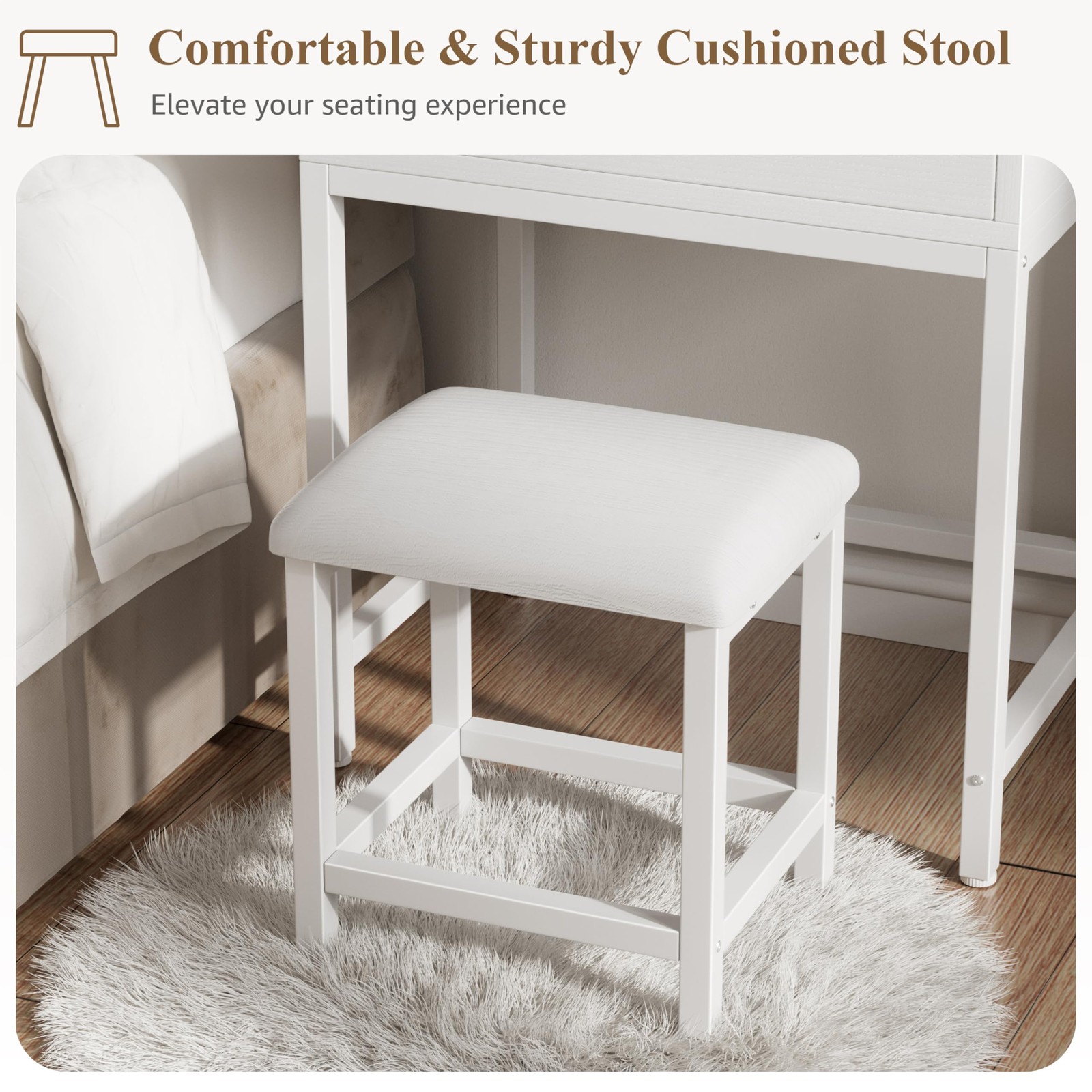 White Makeup Vanity Desk with Hollywood Mirror and Lights, Girls Vanity Set w...