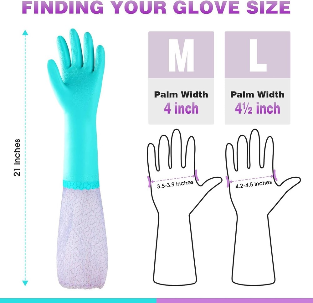 Kitchen Gloves Latex Free 2 Pair Cotton Lining