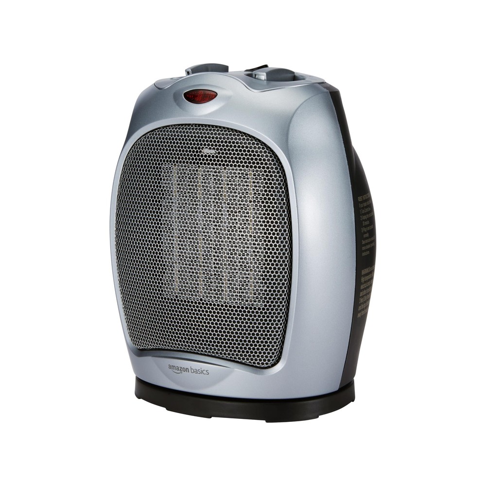 Amazon Basics Oscillating Ceramic Space 7.52"D x 6.34"W x 9.45"H, silver