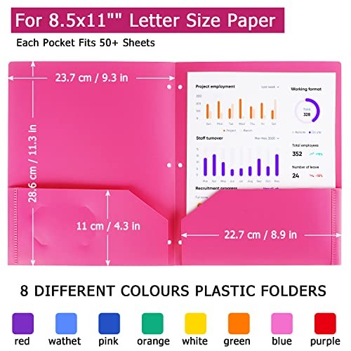 8 Pack Colored Plastic Folders Durable Heavy 8 Pack-multicolor With 3 Hole