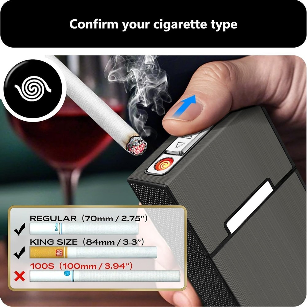 Cigarette Case with Lighter 100'S King Size 20Pcs Cigarettes 2 Pack Rechargeable
