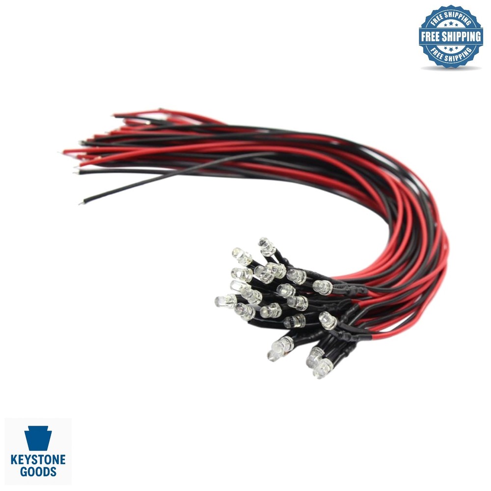 20pcs Bright White 3mm Pre-Wired LED Lights for Model Trains & Projects